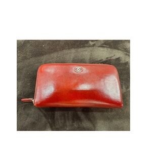 Chanel Red Goatskin Leather Zippered Wallet with CC logo